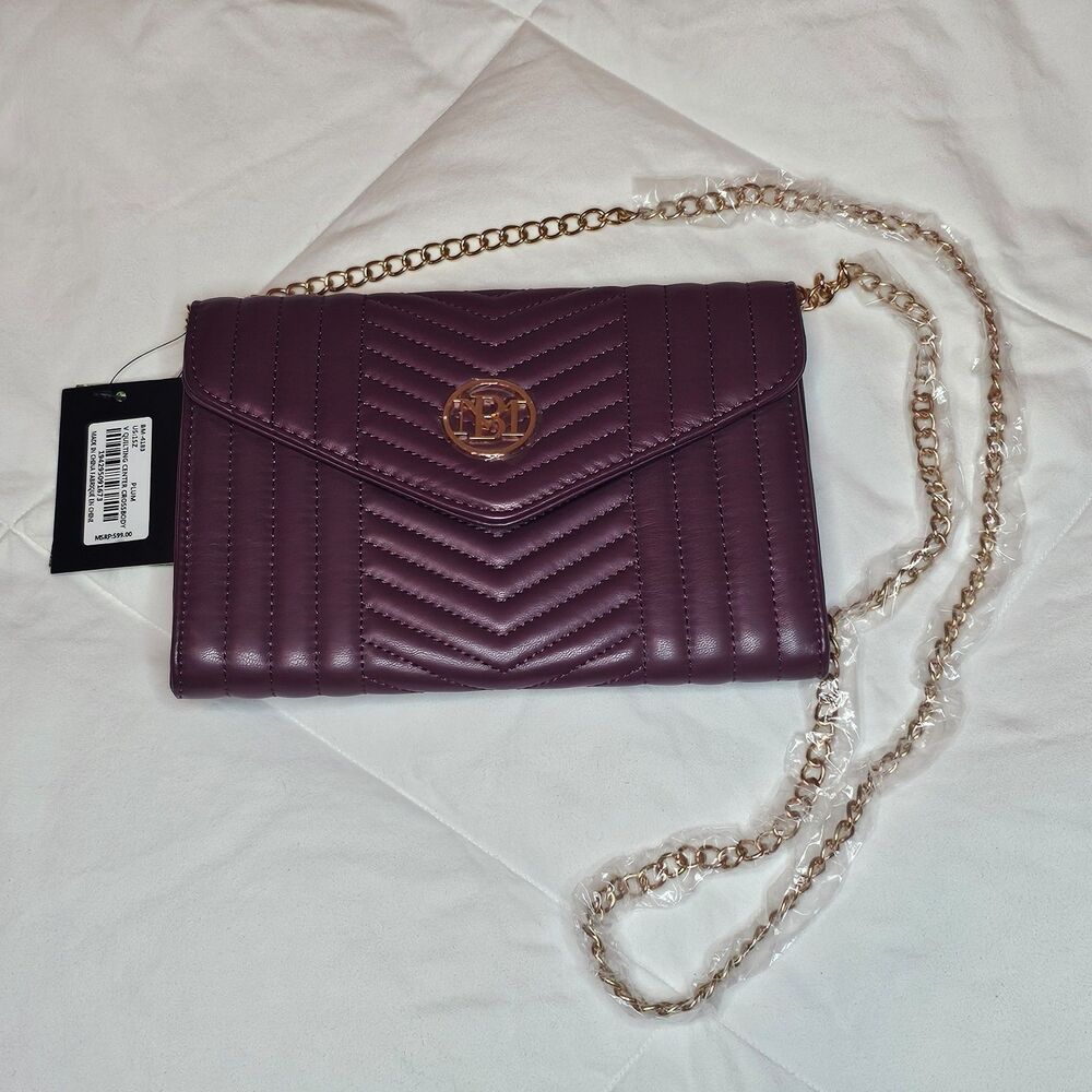 Studio Badgley Mischka Quilted Vegan Leather Crossbody Clutch – Plum Purple NWT
